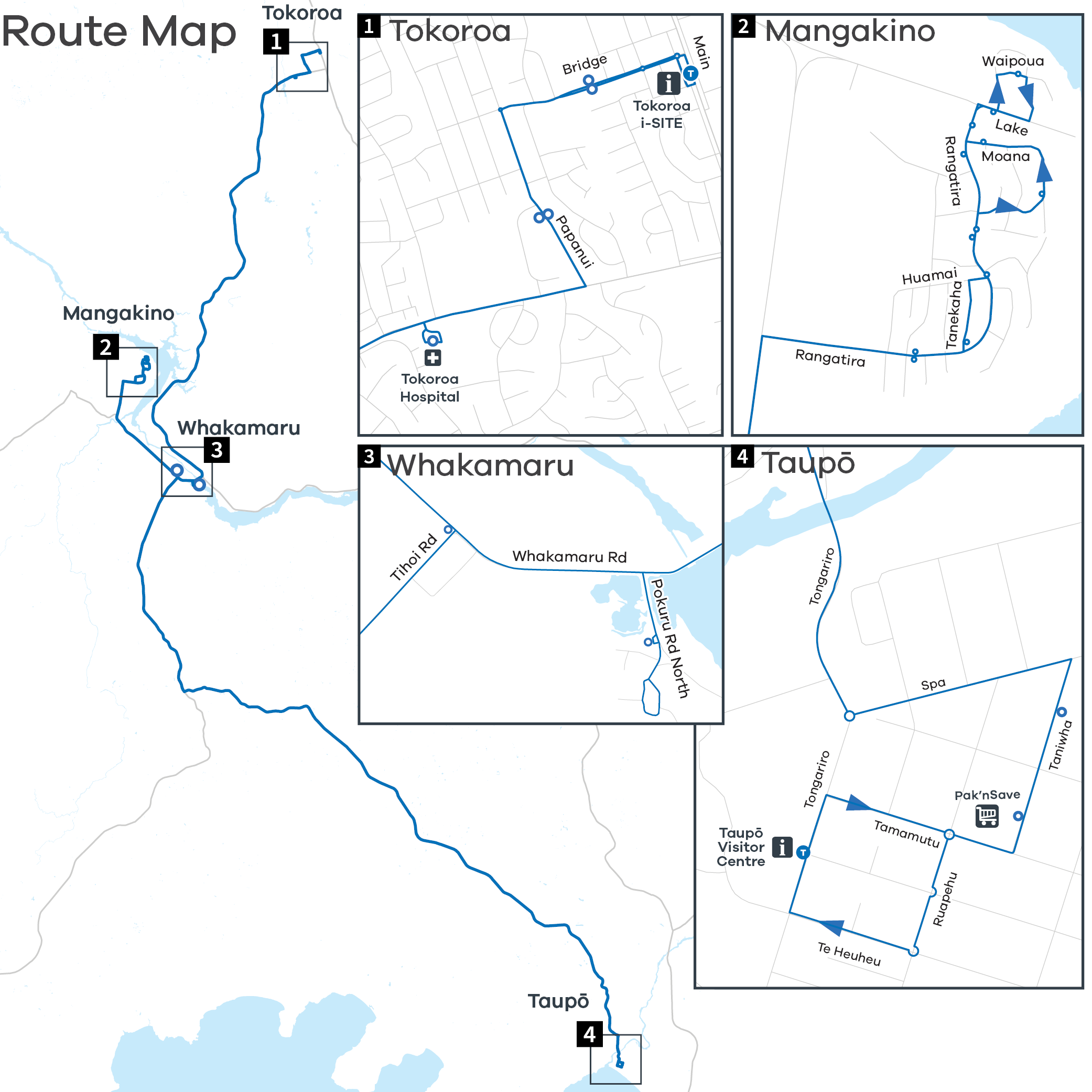 A map of 37 Tokoroa to Taupo service